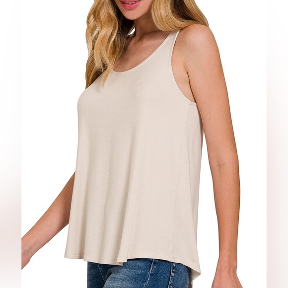 🌞 The “Tulum Tank” Flowy Boho Tank Top | Sand Beige - Picture 2 of 2
